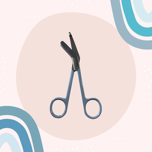 Purple lister bandage scissors with curved handle and blunt safety tip. 