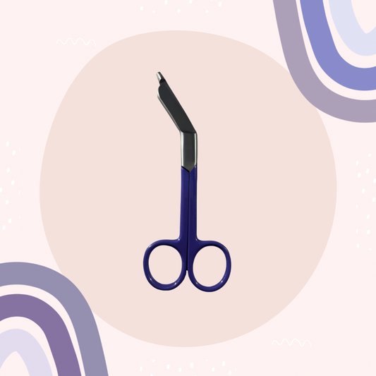Purple lister bandage scissors with curved handle and blunt safety tip. 